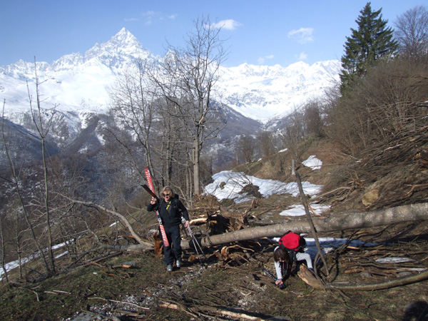 scrambling through the avalanche debris to get to the snow!