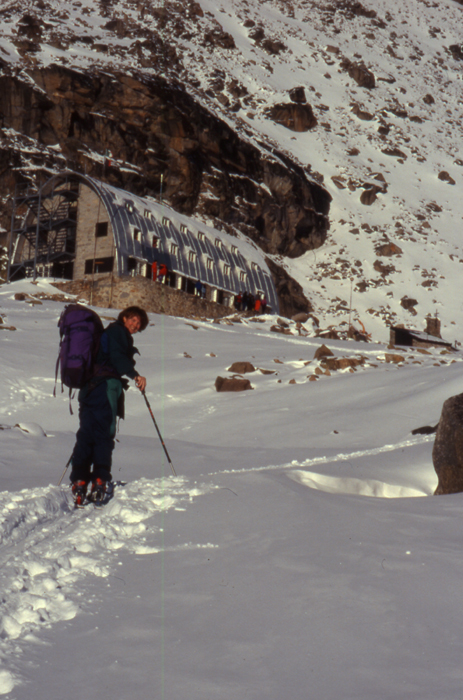 The Refugio Victor Emmanuelle, one of the nicest in the Alps and a rare treat to get running water when you are ski-touring 