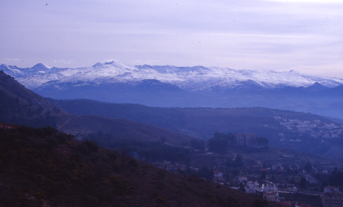 The Sierra Nevada from above Granada.  Mulhacen is on the extreme left
