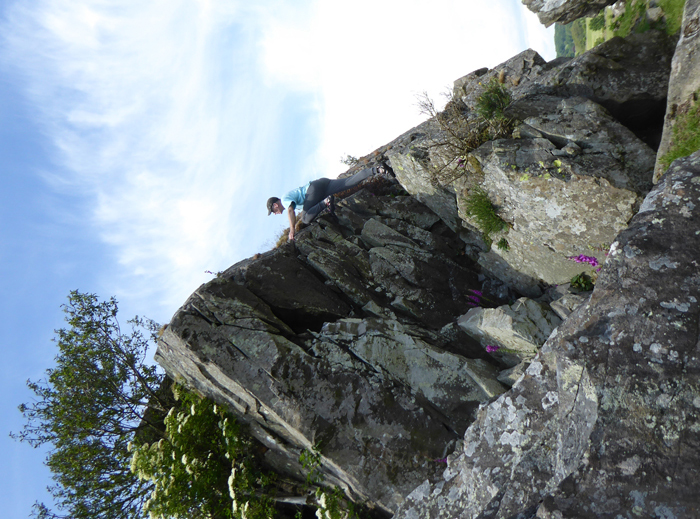 Climbing the South Pinnacle on Cat Craig, the longest route at 10m! 