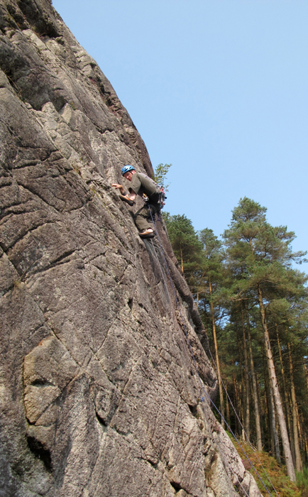 Myself, John Biggar, leading the crux moves of The Peach at Corwar. 