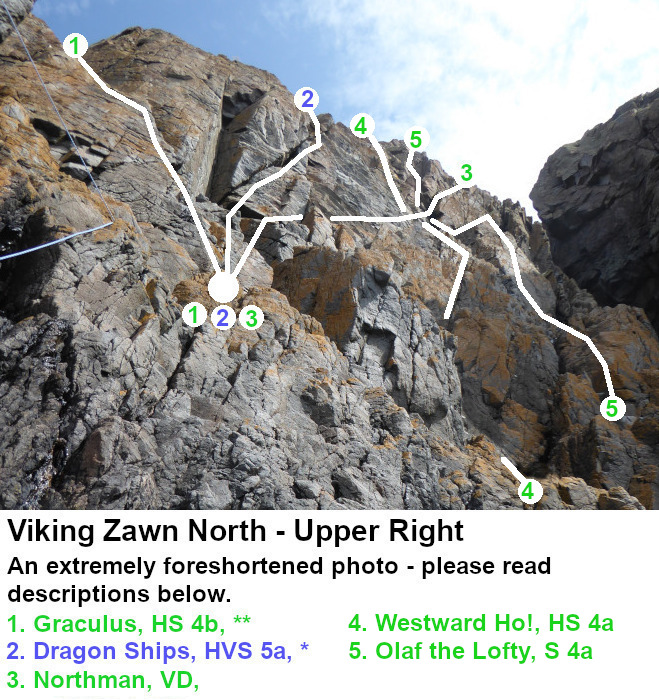 Rock CLimbign routes at Viking Zawn, crammag Head. 