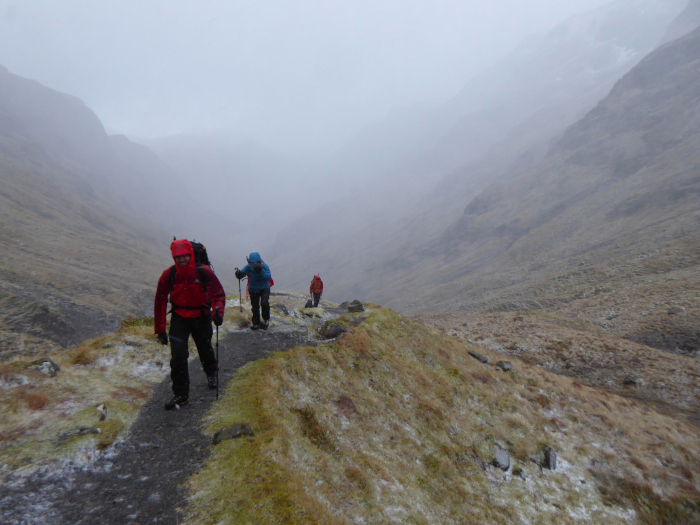 Walking up through the Lost valley in an incoming blizzard. 