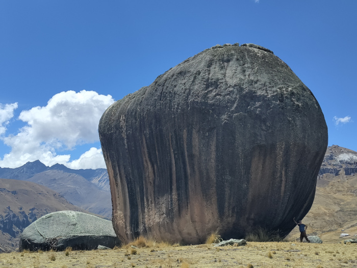 Giant boulder above Ayma�a, Peru. 