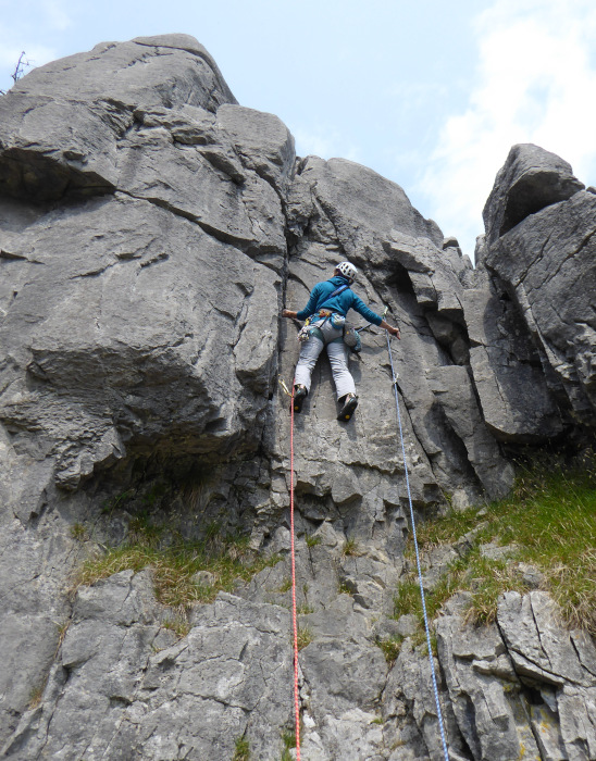 Climbing on Yorkshire Limestone at Twistelton Scar.