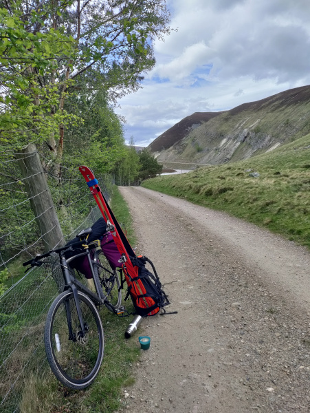Biking in to Ben Avon with the skis. 