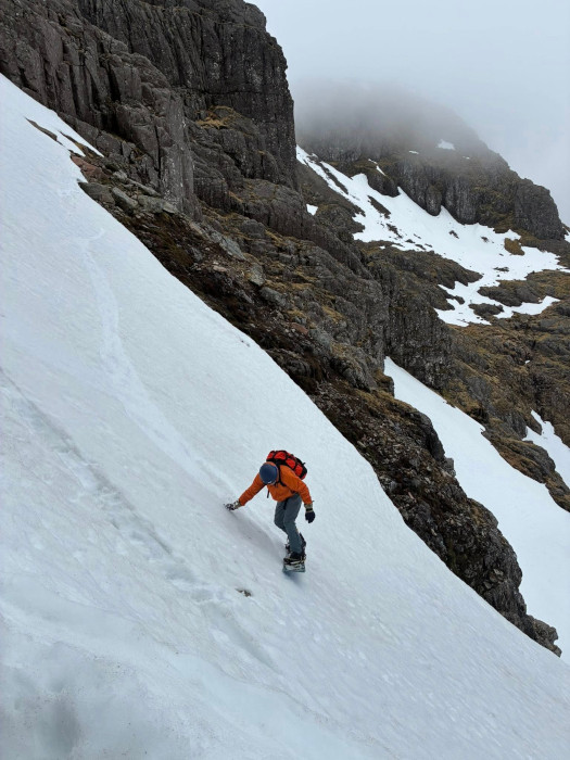 Myself snowboarding on Bidean nam Bian, Glencoe,Scotland, May 2026. 