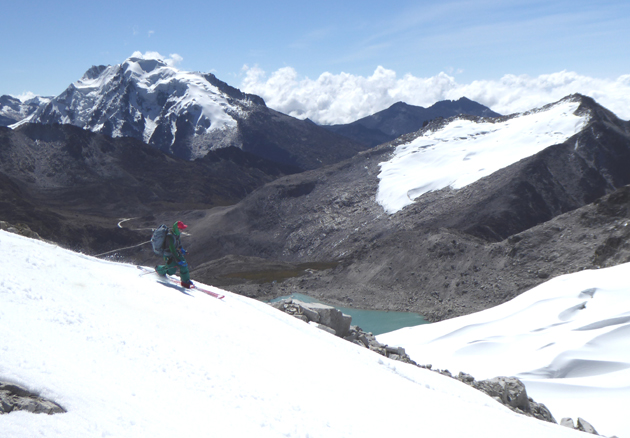 Skiing at over 5000m on Cuin Thojo, Cordillera Real.