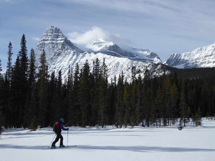 Skinning up towards White Pyramid, 3275m, near Saskatchewan Crossing. 