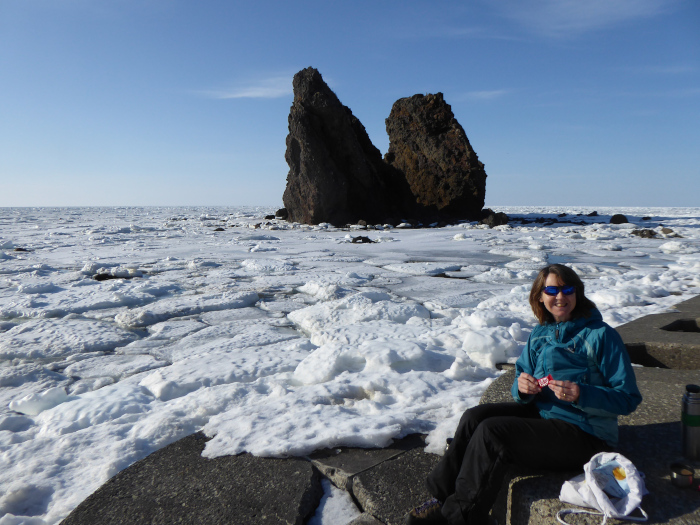 Northeast Hokkaido is certainly a cold part of the world. Picnic by the Sea of Okhotsk on the drive from Shari to Utoro in early March 2020. 